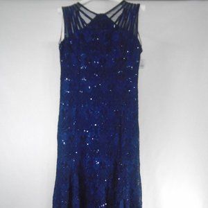 R&M Richards 3198 Navy Blue Formal Sheer Sequins Size 16 Sleeveless Dress